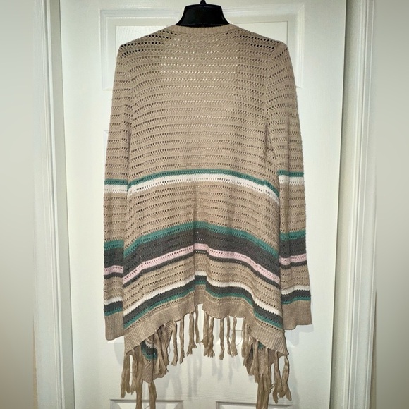 Bethany Mota Striped Tan w Green/pink stripe Women's cardigan. Size Small. VGUC - Picture 2 of 10